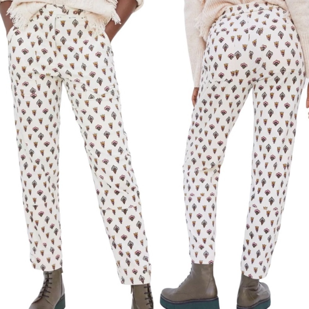 Women’s Anthropologie fleurette printed corduroy pants | straight leg | size 12